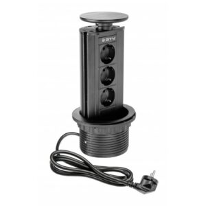 Furniture socket, Ø100 mm, 3xSHUKO, cable 1.8 m, black