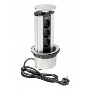 Furniture socket, Ø100 mm, 3xSHUKO, cable 1.8 m, aluminum