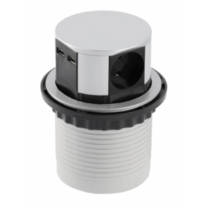 Furniture socket COMFORT, Ø100 mm, 3xSHUKO, 2xUSB-A, 2.4A, cable 1.5 m, aluminum