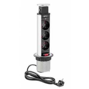 Furniture socket, Ø60 mm, 3xSHUKO, cable 1.8 m, aluminum