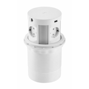 Furniture socket COMFORT PLUS, Ø120 mm, 4xSHUKO, 2xUSB-A 3.1A, 2xRJ45, inductive charging device 5 W, cable 1.5 m, white