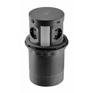 Furniture socket COMFORT PLUS, Ø120 mm, 4xSHUKO, 2xUSB-A 3.1A, 2xRJ45, inductive charging device 5 W, cable 1.5 m, black