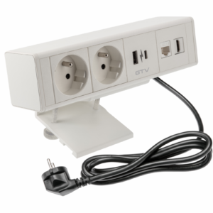 Furniture socket BAR, 2x French socket, 1xUSB A, 1xUSB C. 1xRJ45,1xHDMI,, cable 1.5m, white