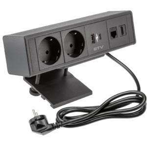 Furniture socket BAR, 2xSHUKO, USB A+C, HDMI, RJ45 cable 1.5 m, black