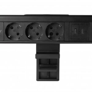 Nico furniture socket, 3 x Schuko socket, USB A+C, 1.5m cable, black with mounting