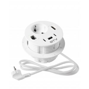 Furniture socket RONDO, 1xSHUKO, 1xUSB-A, 2xUSB-C, HDMI, RJ45 cable 1.5 m, white