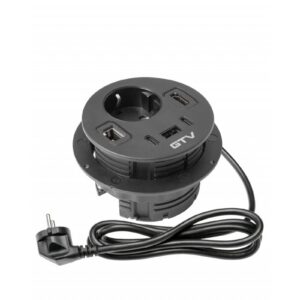 Furniture socket RONDO, 1xSHUKO, 1xUSB-A, 2xUSB-C, HDMI, RJ45 cable 1.5 m, black