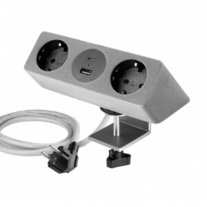 Furniture socket SOFITO, 2xSHUKO, USB A+C, cable 1.5 m, gray flock