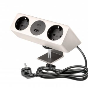 Furniture socket SOFITO, 2xSHUKO, USB A+C, cable 1.5 m, stainless steel