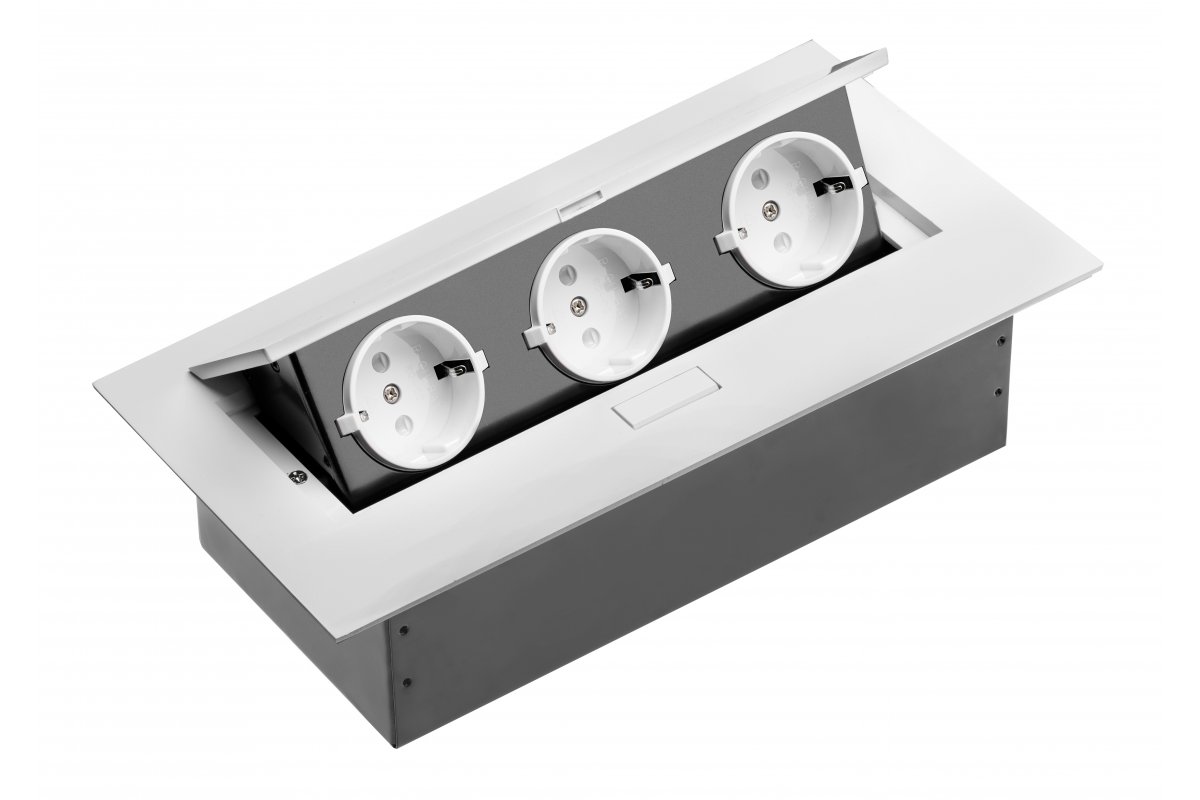 Furniture socket, 3xSHUKO, without cable, white