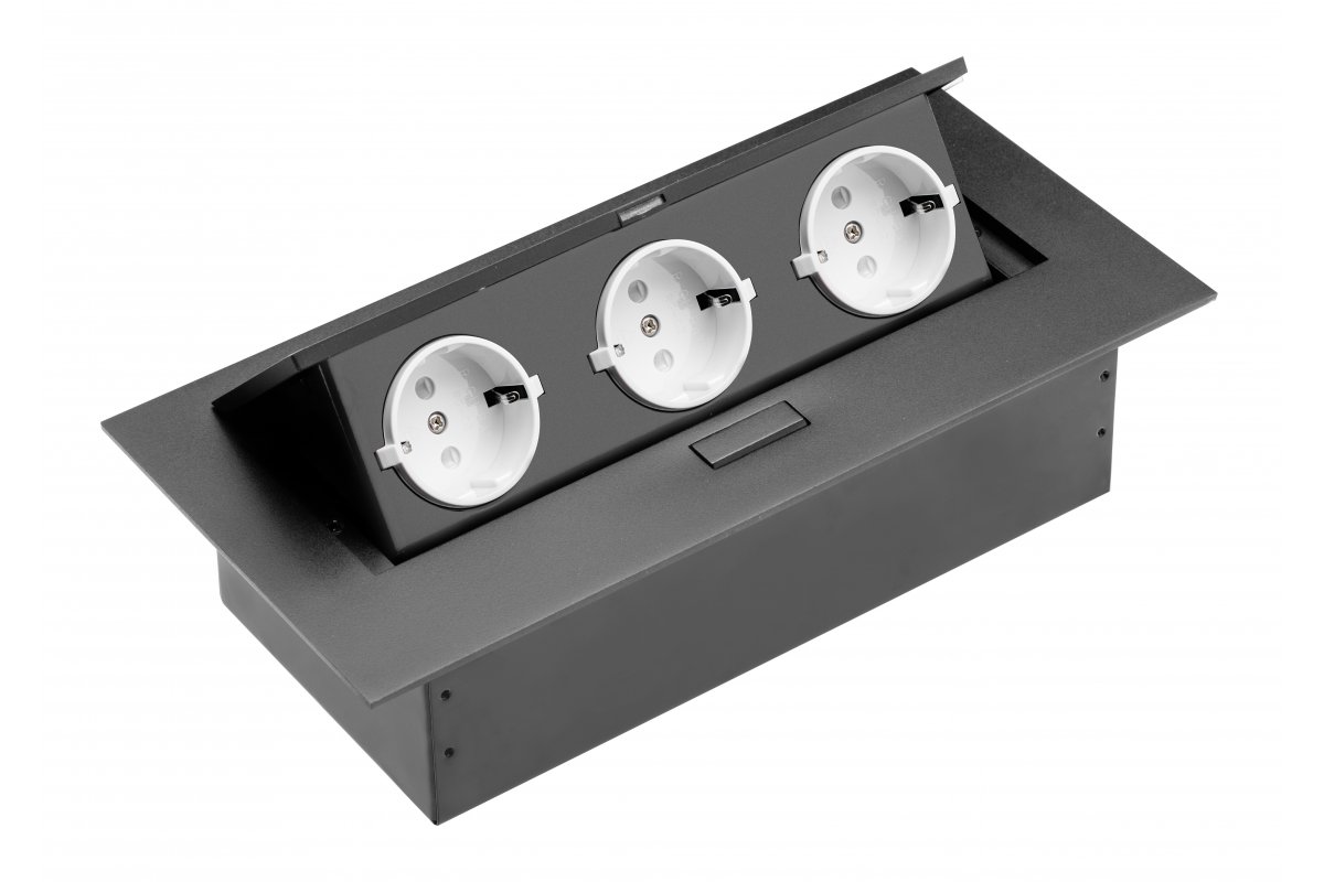 Desktop extension cable, 3x schuko socket, without cable, black