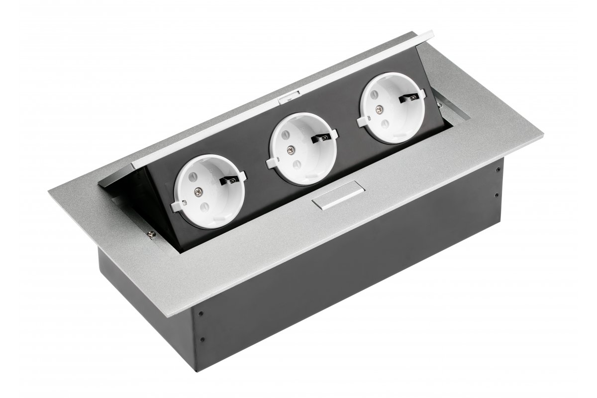 Furniture socket, 3xSHUKO, without cable, aluminum