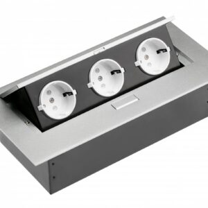 Furniture socket 3x Schuko socket, cable 1.5m, aluminium