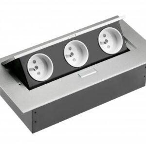 Furniture socket 3x socket with grounding, cable 1.5m, aluminium