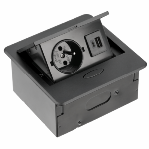 AVARO Recessed Furniture Socket, 1x French Socket, USB A+C, 1.5m Cable, Black