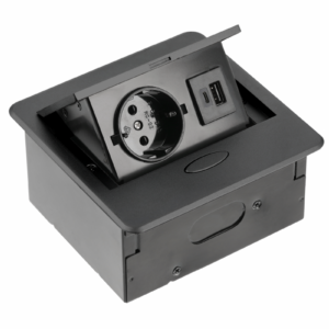 Furniture socket AVARO, 1xSHUKO, USB A+C, cable 1.5 m, black