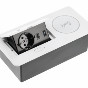 Furniture socket AVARO PLUS, 1xSHUKO, USB A+C, inductive charging device 5 W, cable 1.5 m, white