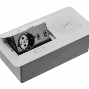 Furniture socket AVARO PLUS, 1xSHUKO, USB A+C, inductive charging device 5 W, cable 1.5 m, aluminum