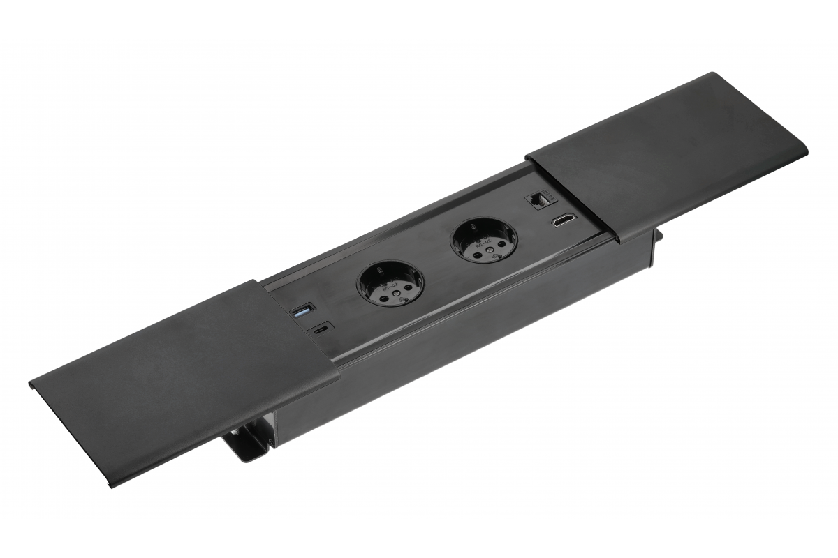 Furniture socket PRESTINO, 2xSHUKO, USB A+C, HDMI, RJ45 cable 1.5 m, black