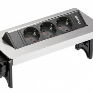 Desktop extension cord without cassette 3x schuko socket, 1.5m power cable with inox plug