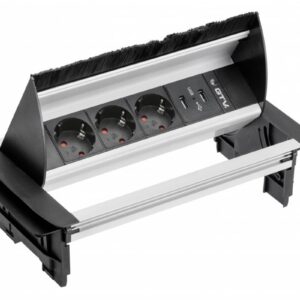 Furniture socket with brush, 3xSHUKO, 2xUSB-A 2.1A, cable 1.5 m, aluminum