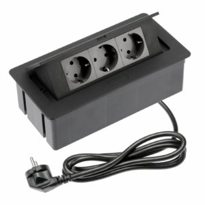 Furniture socket SOFT, 3xSHUKO, cable 1.5 m, black