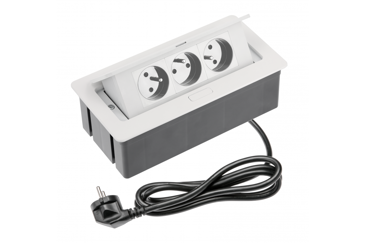 Furniture socket SOFT 3x socket with earthing, power cable with plug, white