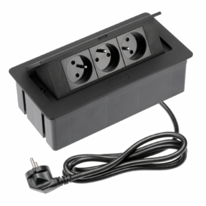Furniture socket SOFT 3x socket with earthing, power cable with plug, black