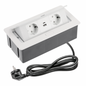 Furniture socket SOFT, 2xSHUKO, USB A+С, cable 1.5 m, white