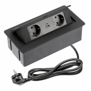 Furniture socket SOFT, 2xSHUKO, USB A+С, cable 1.5 m, black