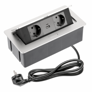 Furniture socket SOFT, 2xSHUKO, USB A+С, cable 1.5 m, aluminum