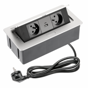 SOFT furniture socket 2x socket with grounding, USB A+C, power cable with plug, alu