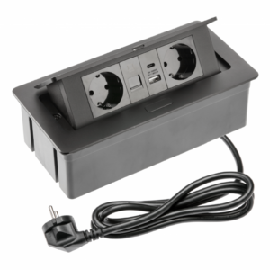 Furniture socket MULTISOFT, 2xSHUKO, USB A+C, RJ45, cable 1.5 m, black