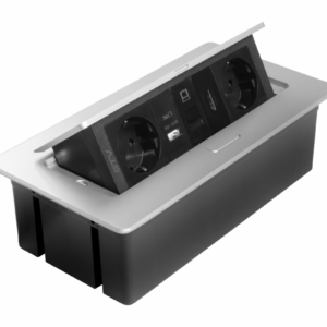 Furniture socket MULTISOFT, 2xSHUKO, USB A+C, RJ45, HDMI cable 1.5 m, aluminum