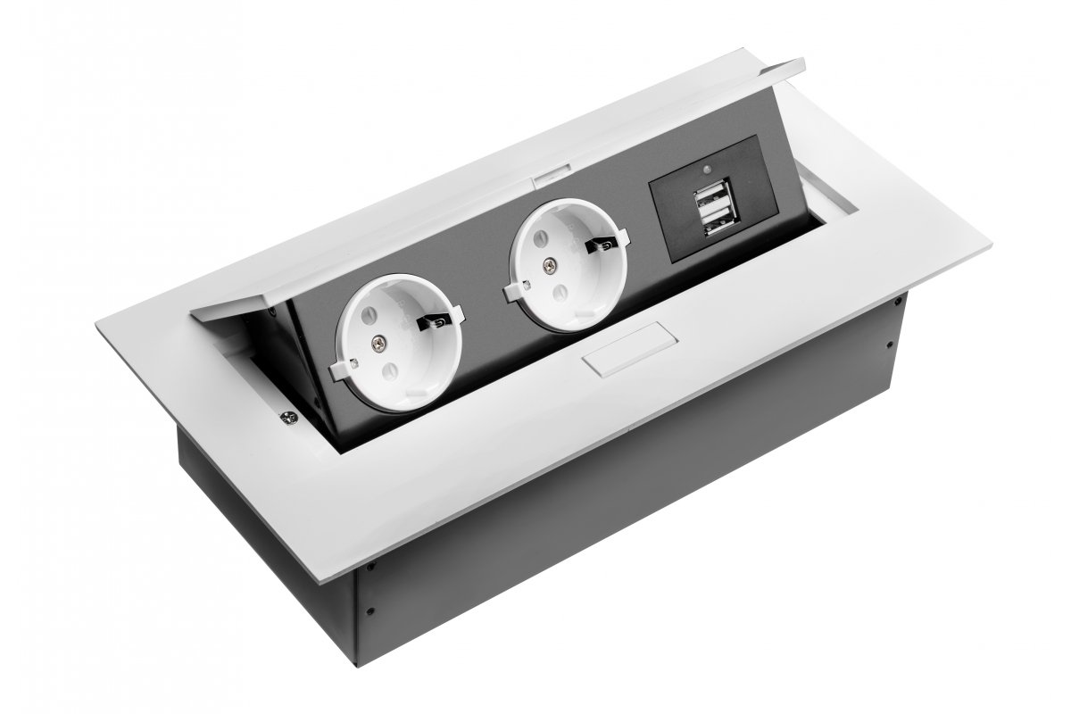 Furniture socket, 2xSHUKO, 2xUSB-A, without cable, white