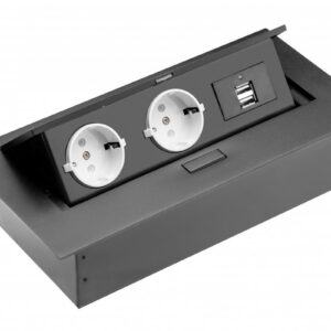 Desktop extension cable, 2x schuko socket, 2xUSB, without cable, black