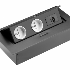 Furniture socket 2x socket with earthing, USB A+C, power cable with plug, black