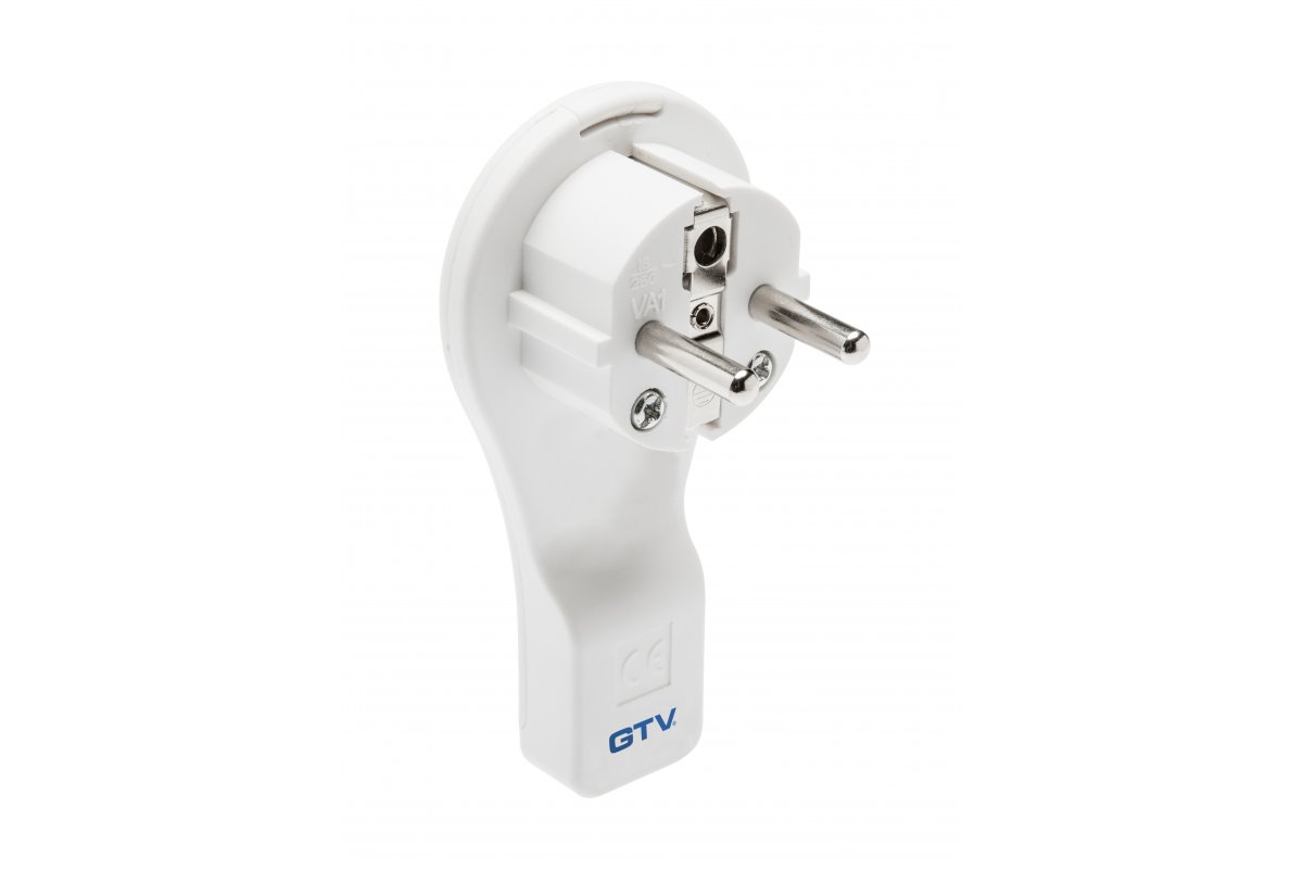 Flat electrical plug, angled 16A, 250 V, white