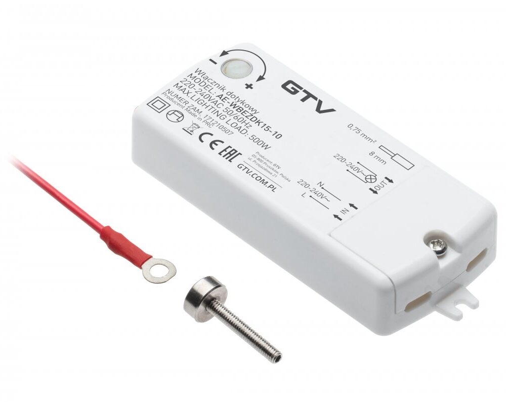 Screw touch switch, max. 500 W, AC220-240V, IP20, 2 m