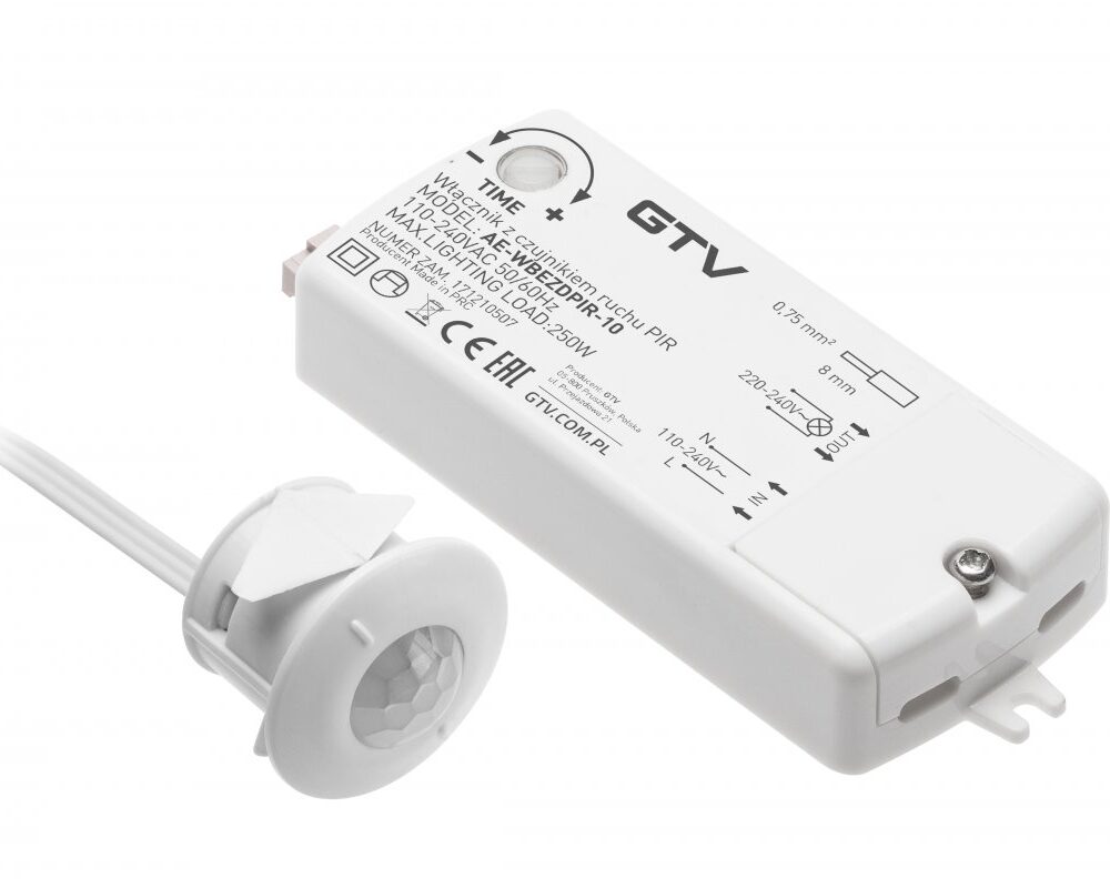 IR motion sensor switch, max. 250 W, AC220-240V, IP20, 2 m