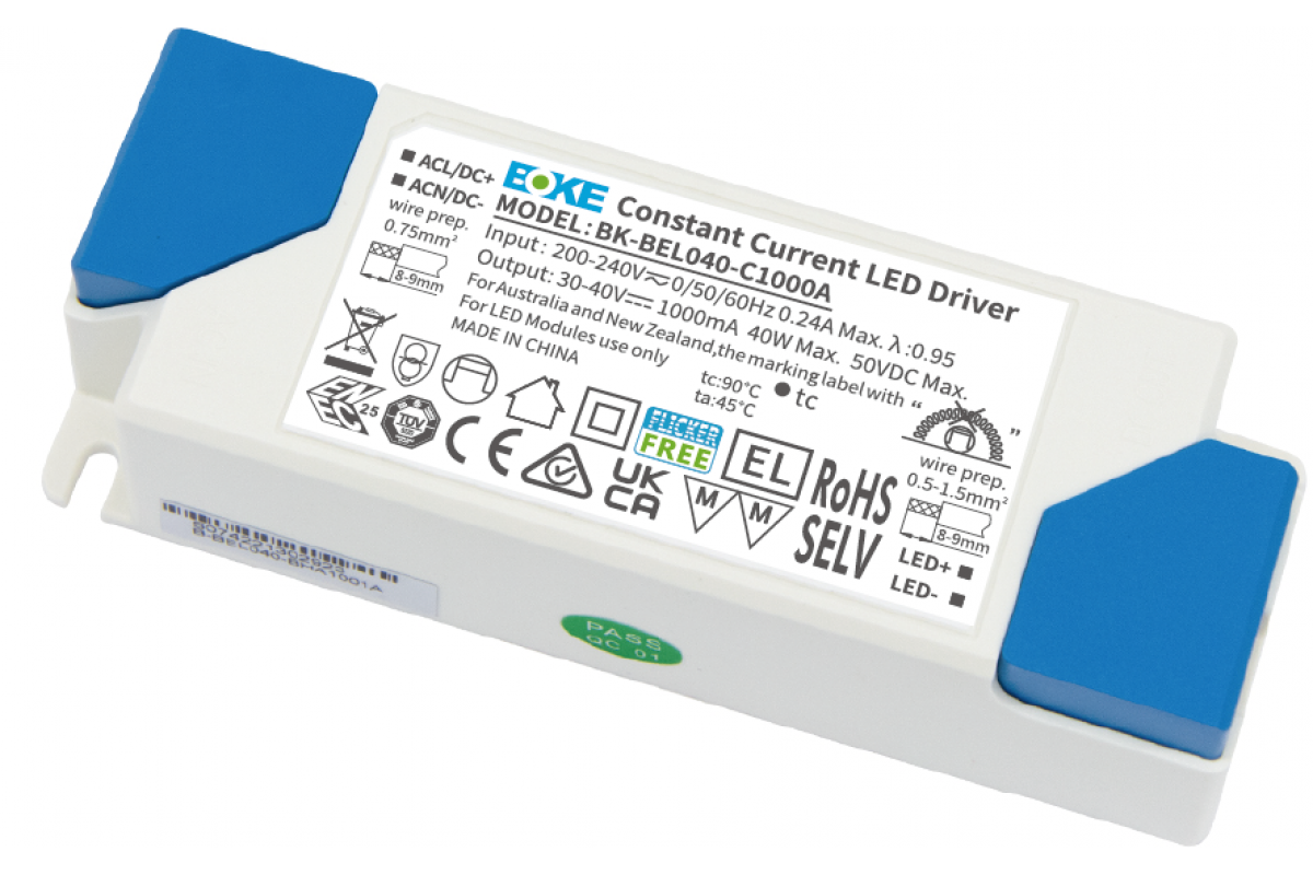 LED power supply for panels 1000 mA, input 220-240 V AC, 50/60 Hz, output 30-40 V DC, max. 40 W, BOKE