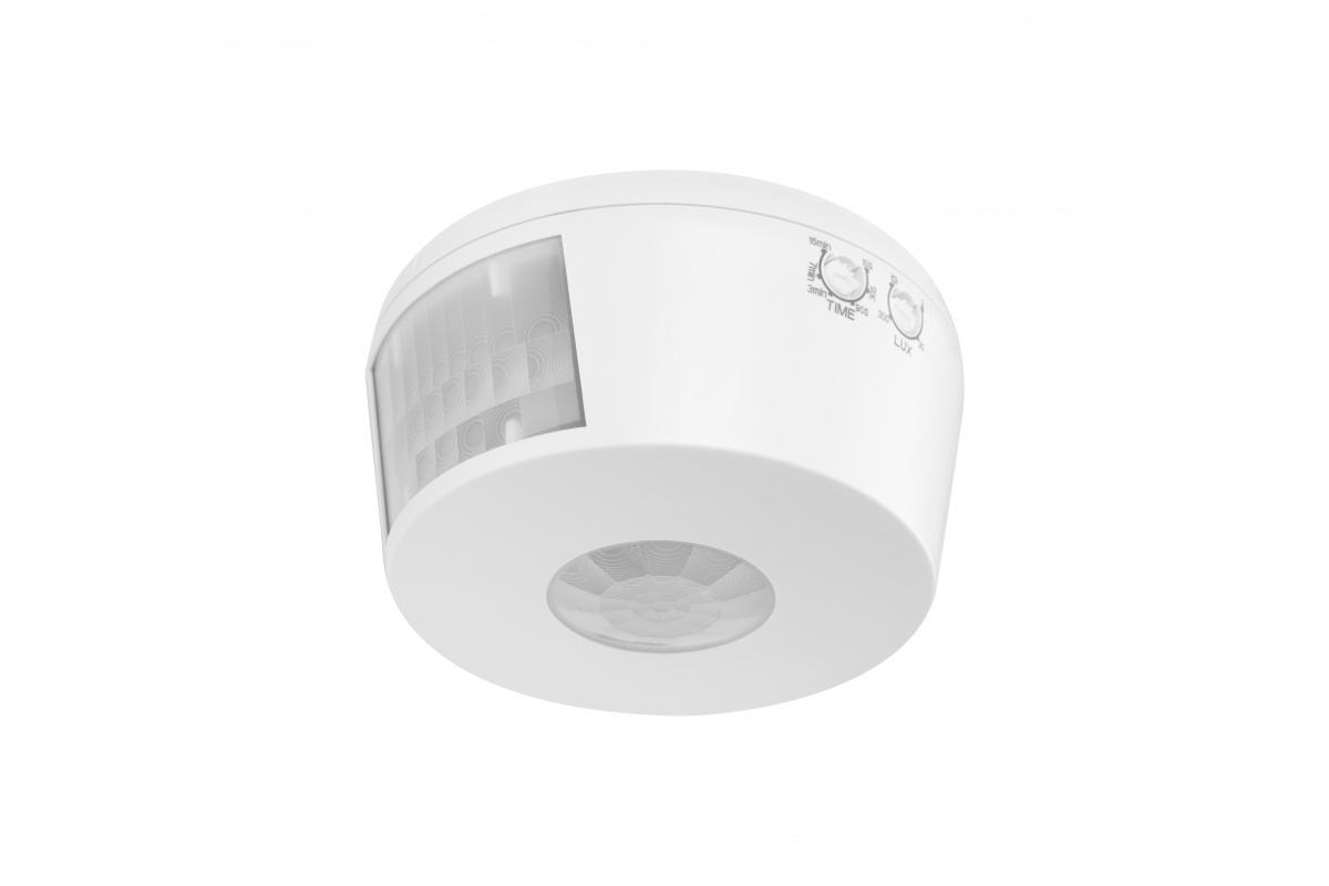 Motion sensor CR-21, max. 2000 W, detection angle 360°, range 30 m ± 2.2-4 m, IP20, white