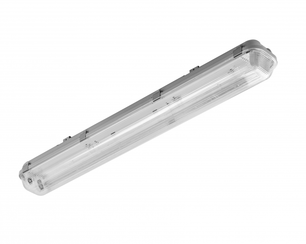 G-TECH Hermetic luminaire 2x60 T8 LED (single-sided connection), G13, IP65, IK06, ABS/PS, gray