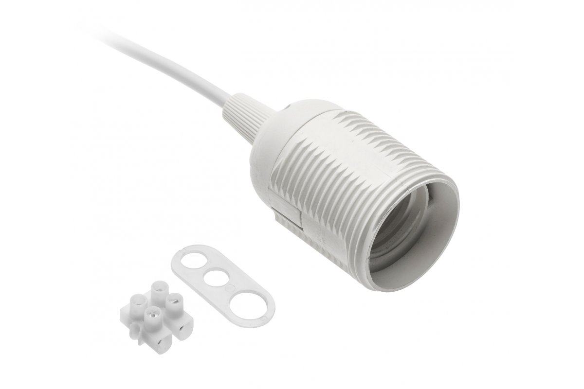 Socket E27 with cable and terminal block, white