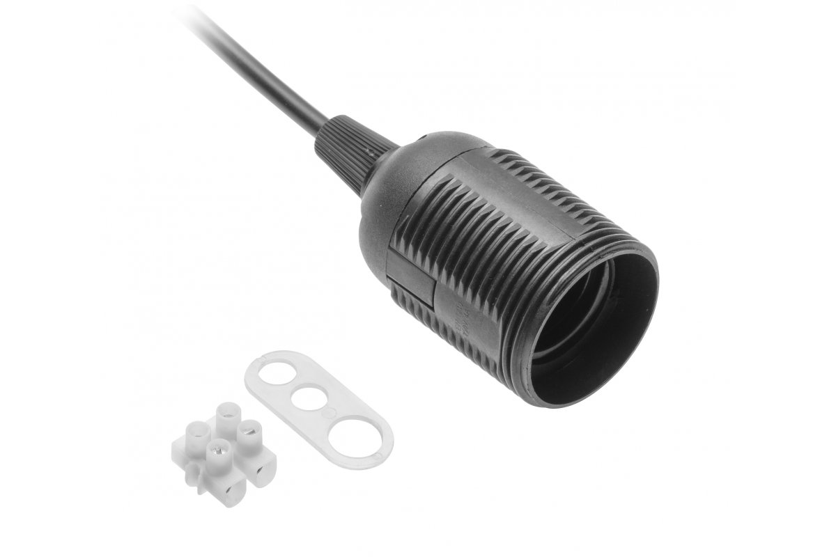 Socket E27 with cable and terminal block, black