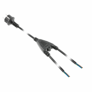 Power cable splitter (double) with Euro plug, rubber, 2 m, 3x1mm2, black