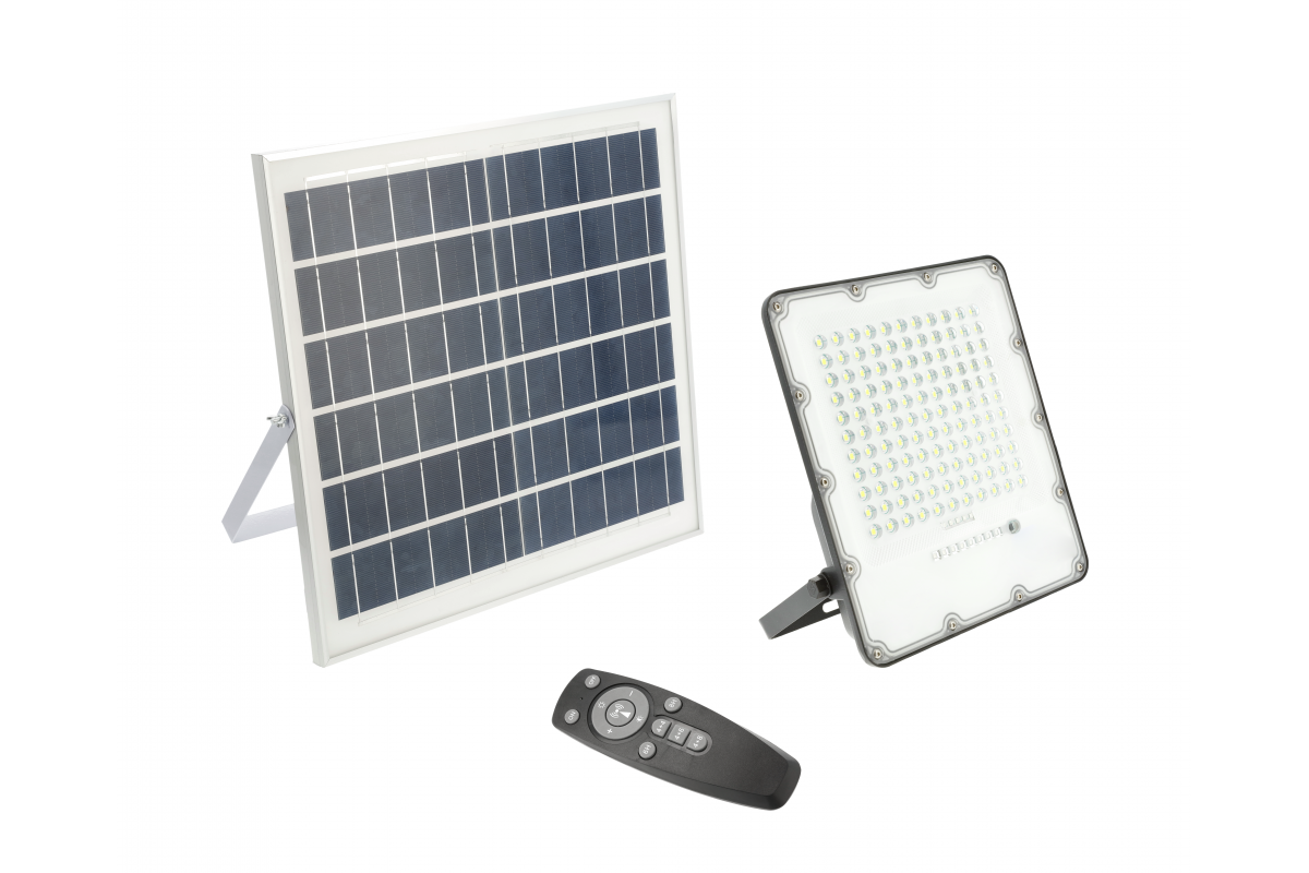LED solar floodlight BRAVOS, 1500 lm, 6400K, IP65, 120°, remote control
