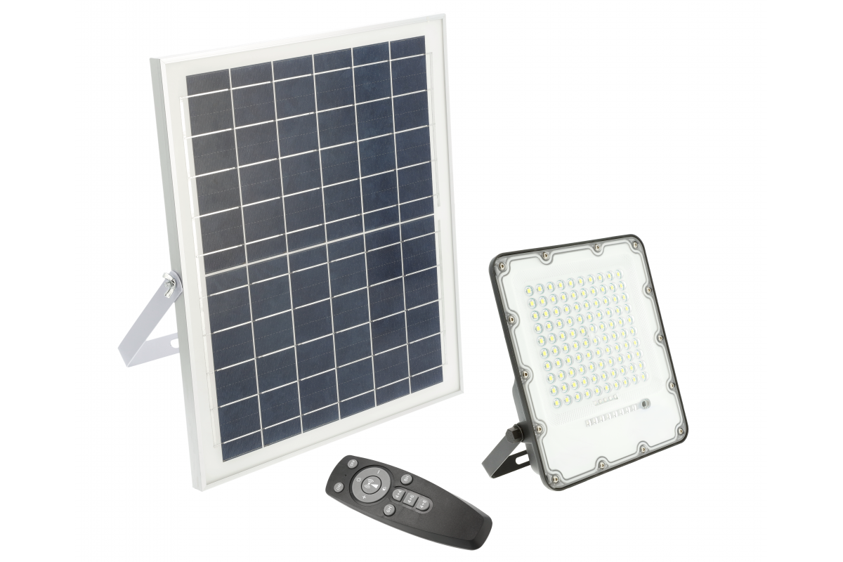 LED solar floodlight BRAVOS, 500 lm, 6400K, IP65, 120°, remote control