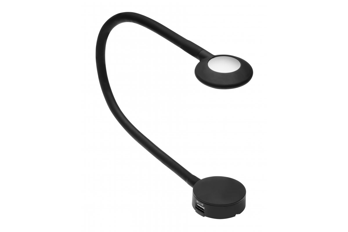 LED luminaire CHICAGO, 2.1 W, DC12V, 2xUSB-A, dimmable, 4000K, cable mini AMP 1.5 m, black