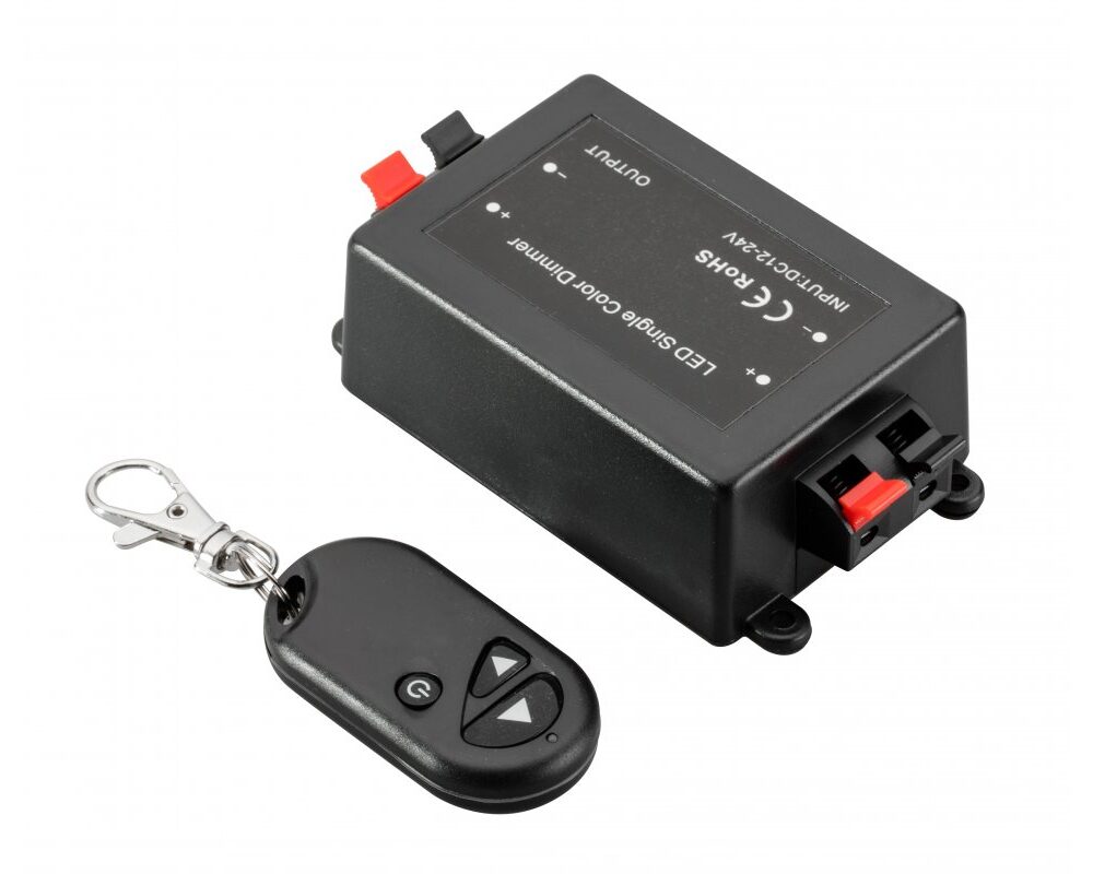 Dimmer with remote control, DC12-24V, 8A, max. 90-180 W, black
